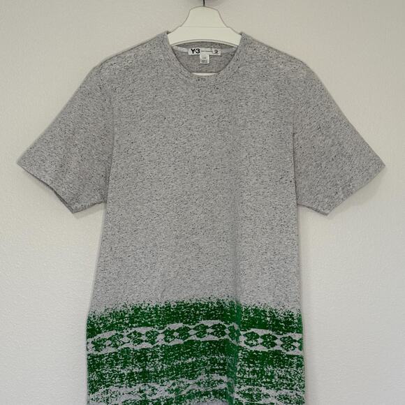 Y 3 Adidas Collab Gray T Shirt with Green Embossed Pattern Large - Picture 1 of 8